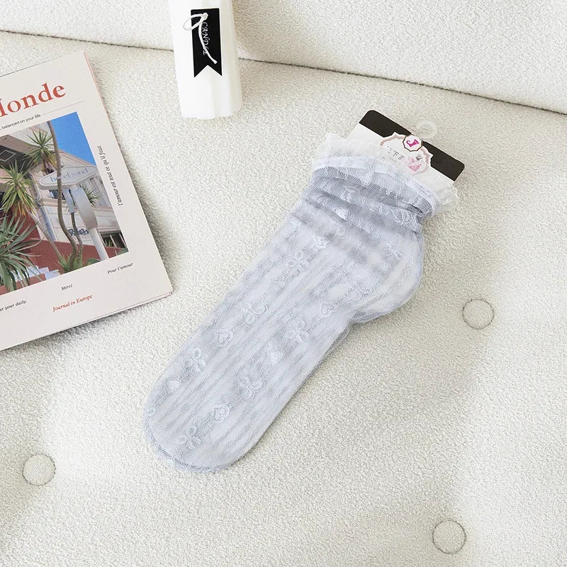Ultra-Thin Transparent Lace Ruffle Socks for Women | Summer Style