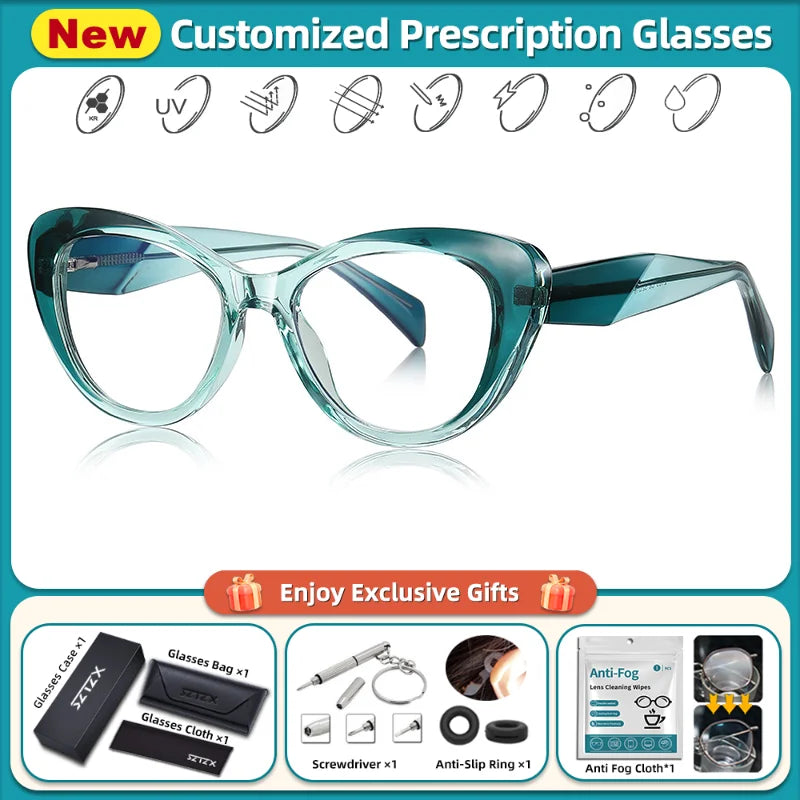 Stylish Retro Cat Eye Prescription Glasses | Anti-Blue Ray Protection