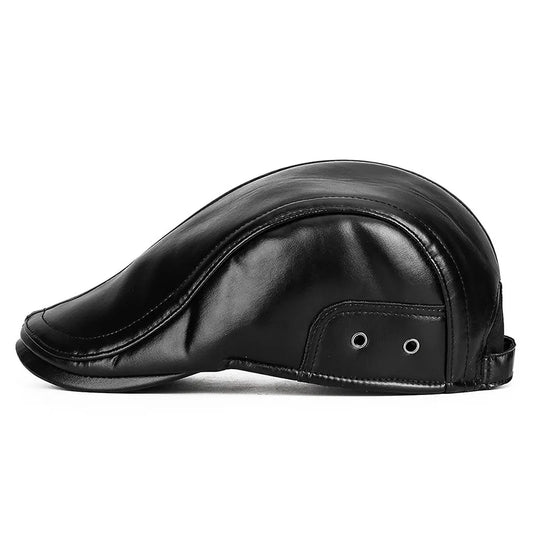 Gorra de pico de pato para hombre de piel sintética con forro polar | Gorro de invierno resistente al viento