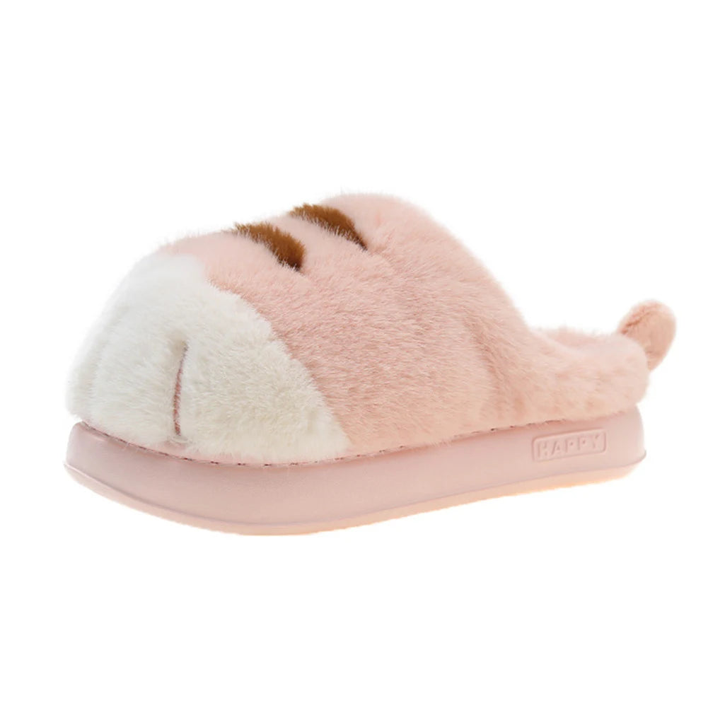 Cute Cat Paw Plush Slippers | Cozy Furry Winter Indoor Shoes