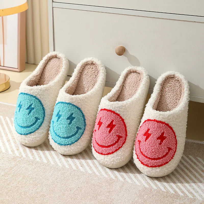 Women's Leopard Print Plush Slippers | Cute Smile Face House Shoes
