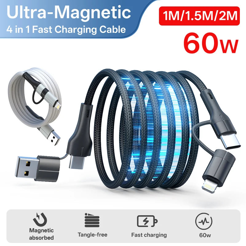 4 in 1 Magnetic Fast Charging Cable | Universal Compatibility & Durability