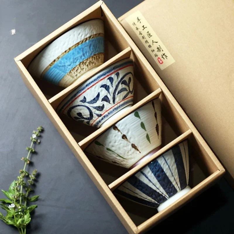 Hand-Painted Rice Bowl Set | Japanese-Style Ceramic Tableware