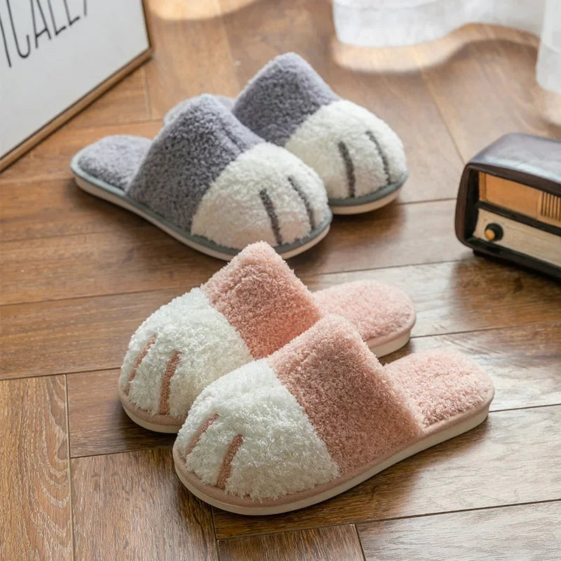 Pantuflas afelpadas de pata de gato para mujer | Zapatillas cómodas de invierno para interiores