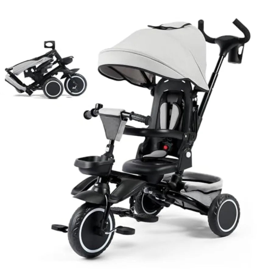 8 in 1 Folding Toddler Tricycle with Canopy and Reversible Seat
