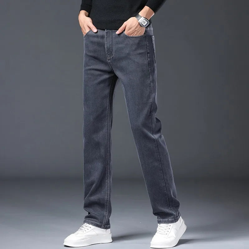 Men's Gray Jeans | Classic Straight Fit Casual Denim Trousers