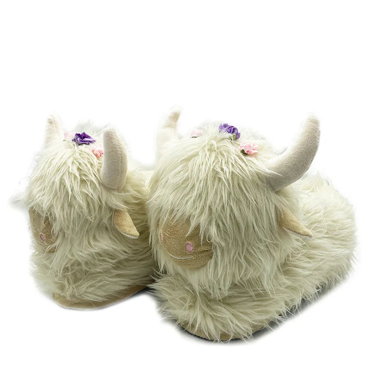 Highland Cattle Plush Slippers | Cozy Kawaii Animal Slides