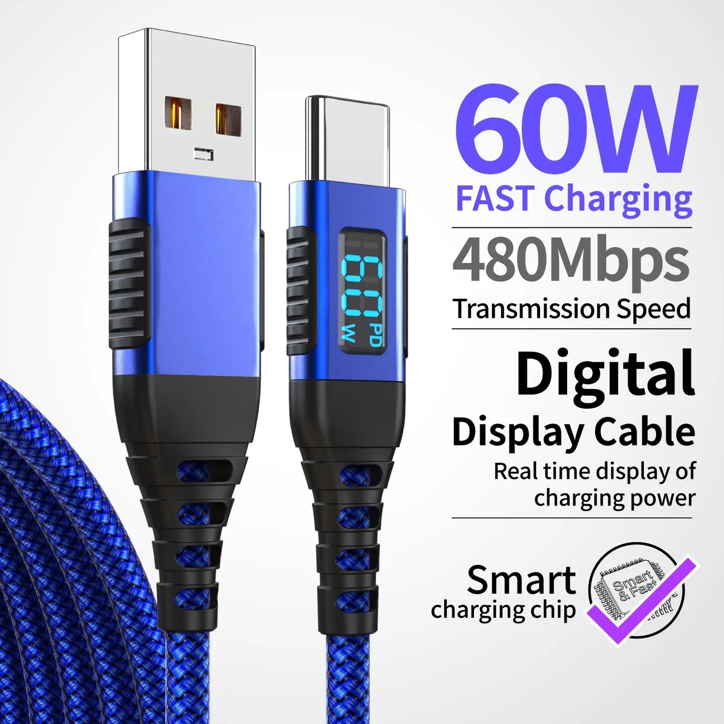 60W USB Type-C Fast Charging Cable | Universal Compatibility