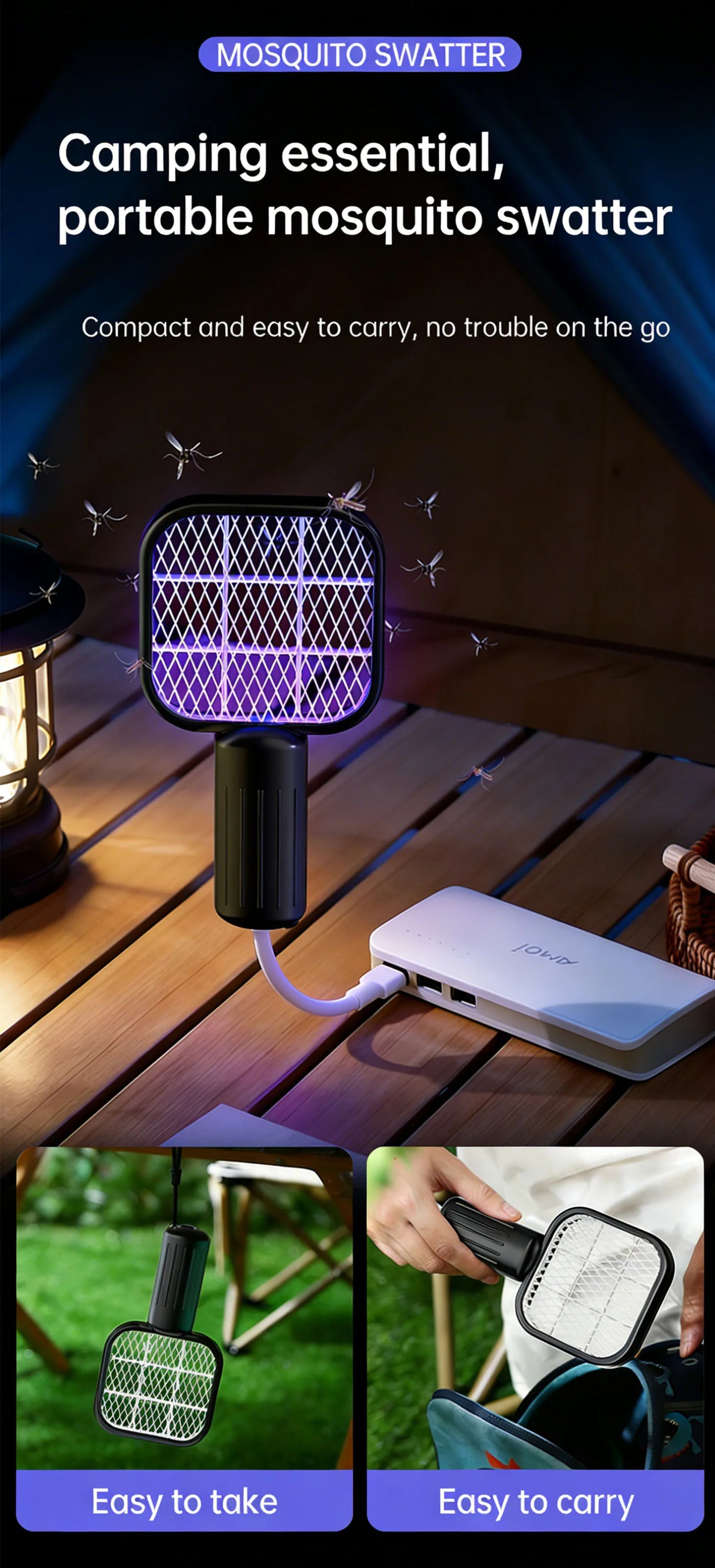 Portable USB Mosquito Swatter Trap | Effective Outdoor Insect Killer