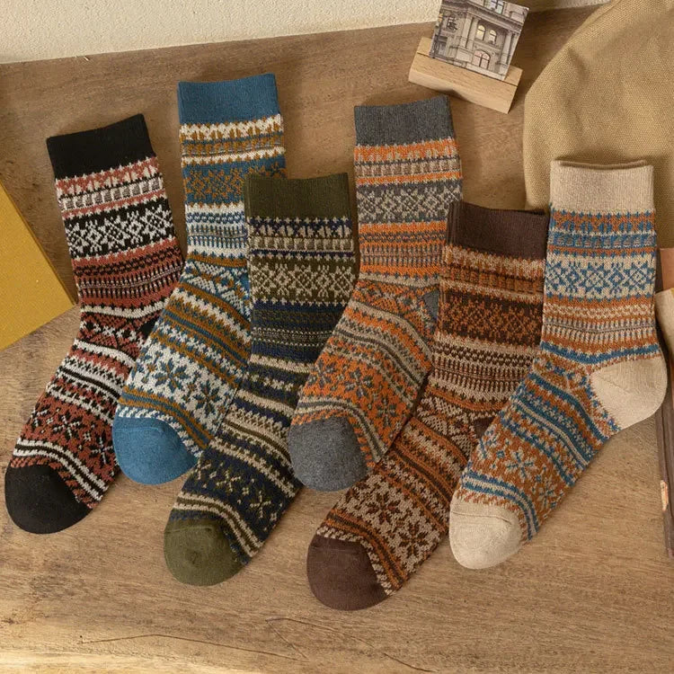Men's Retro Geometric Pattern Middle Tube Socks | Stylish & Comfy