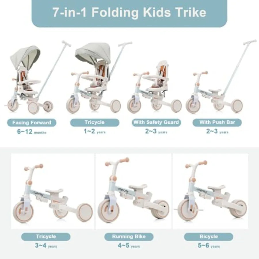 7-in-1 All-Terrain Tricycle Stroller | Adjustable Toddler Trike