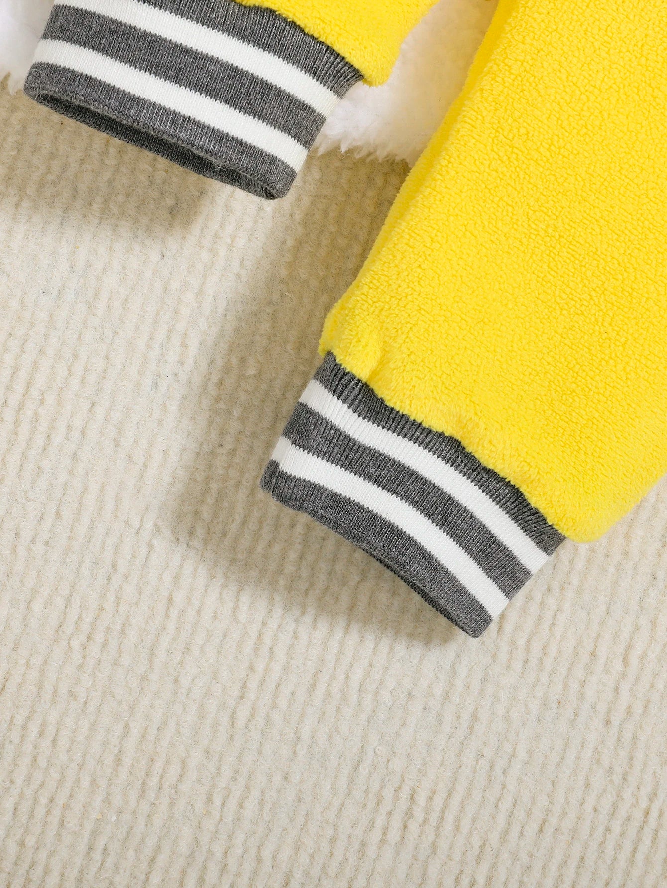 Bright Yellow Coral Fleece Baby Hoodie & Cuffed Pants Set | Warm Outfit