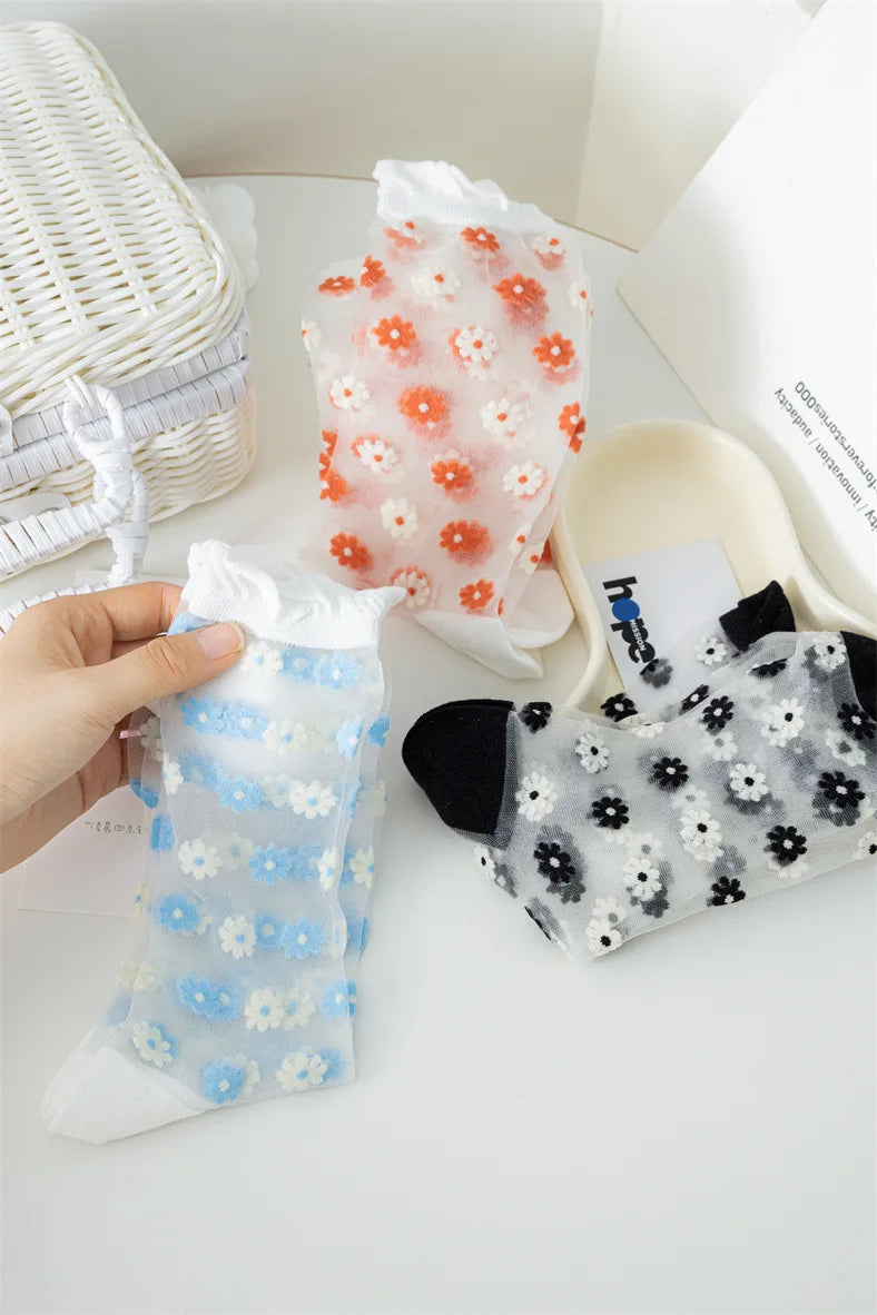 Floral Print Women's Socks | Thin Transparent Summer Socks