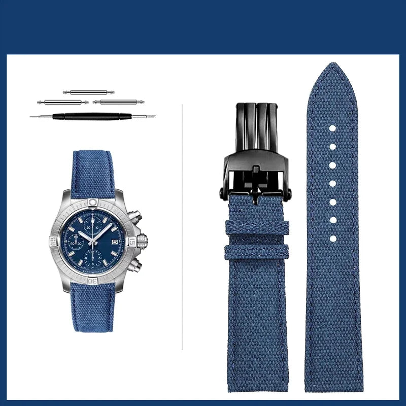 Versatile Yellow Nylon Leather Watch Strap | 22mm Men's Band