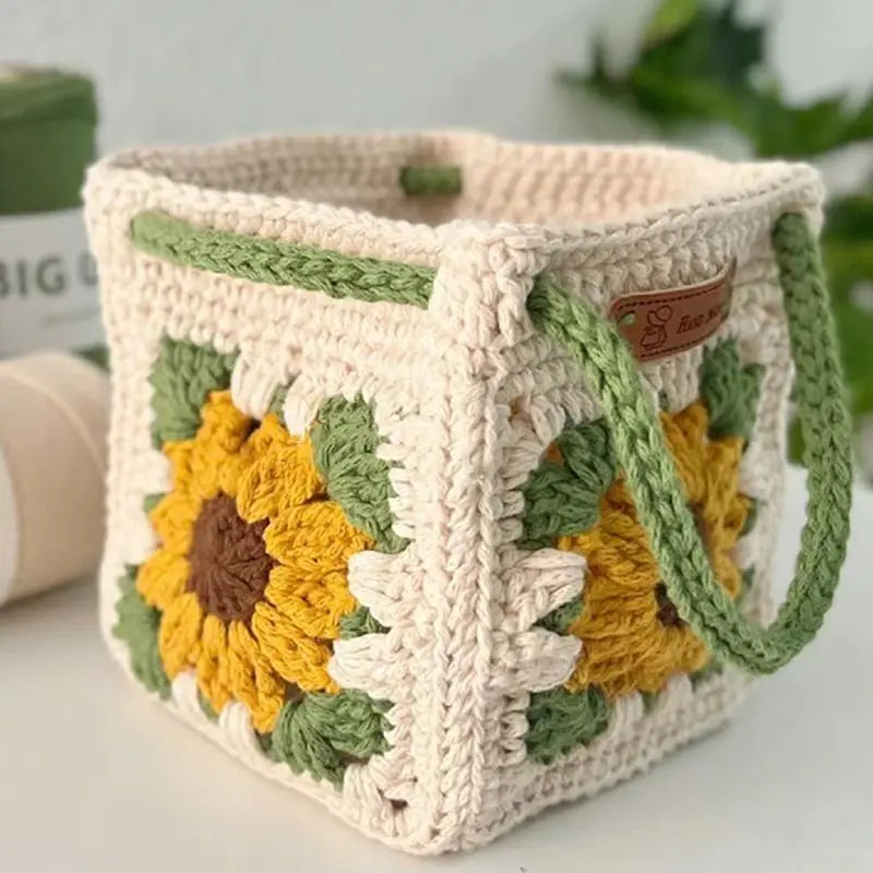 Hand-Woven Crochet Sunflower Handbag | DIY Home Decor Bag