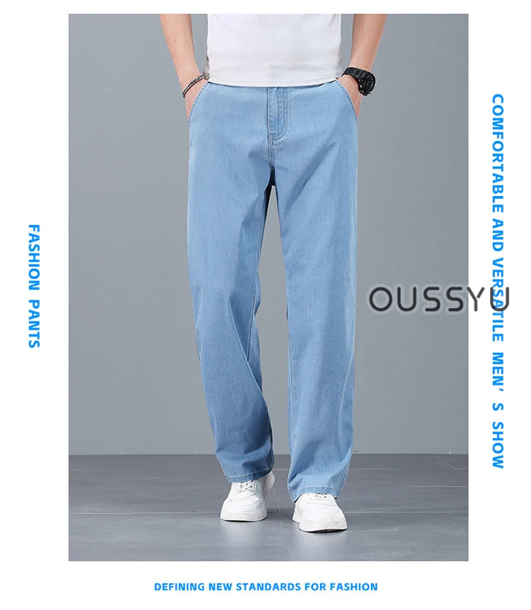 Men's Loose Straight Jeans | Lightweight Casual Pants for Summer
