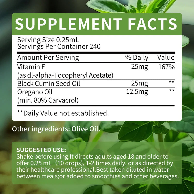 Organic Oregano Oil Drops with Black Seed & Turmeric Support