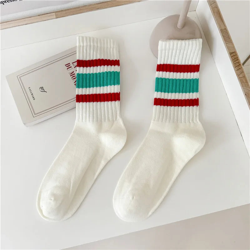 Vintage Striped Medium Tube Socks | Unisex Terry Sports Socks
