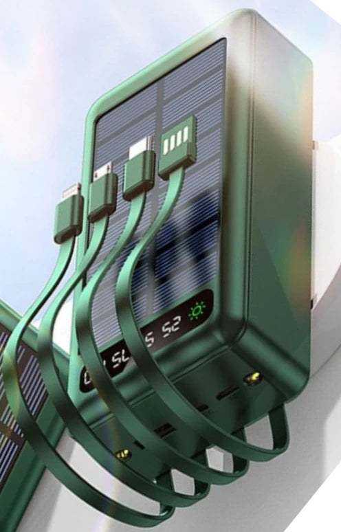 50000mAh Solar Power Bank with Built-In Cables for Outdoor Trips