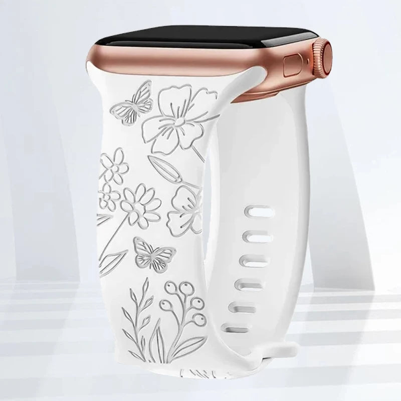 Floral Engraved Silicone Strap | Elegant Replacement Band for Apple Watch