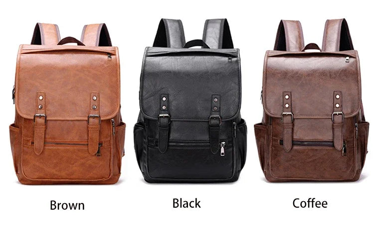 Large Capacity Vintage Men's Backpack | Stylish PU Leather Bag