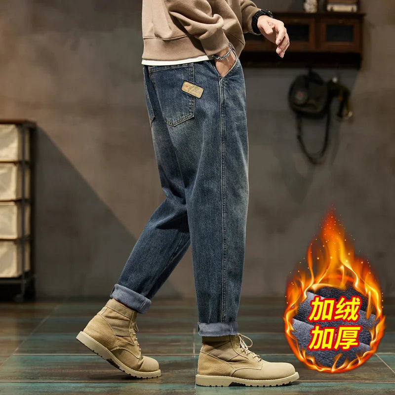 Retro American Style Men's Jeans | Loose Straight-Leg Denim Pants