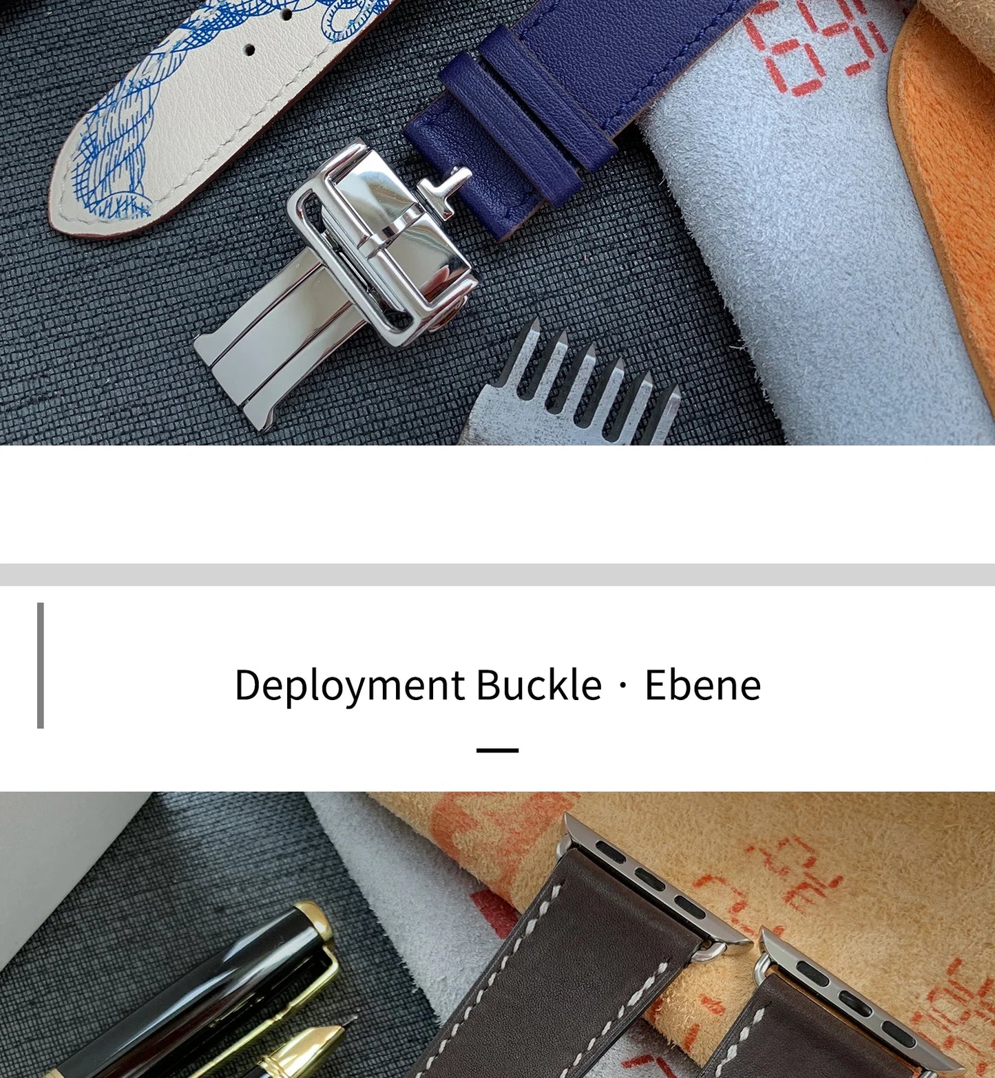 High Quality Genuine Leather Watch Band | Deployment Buckle Strap