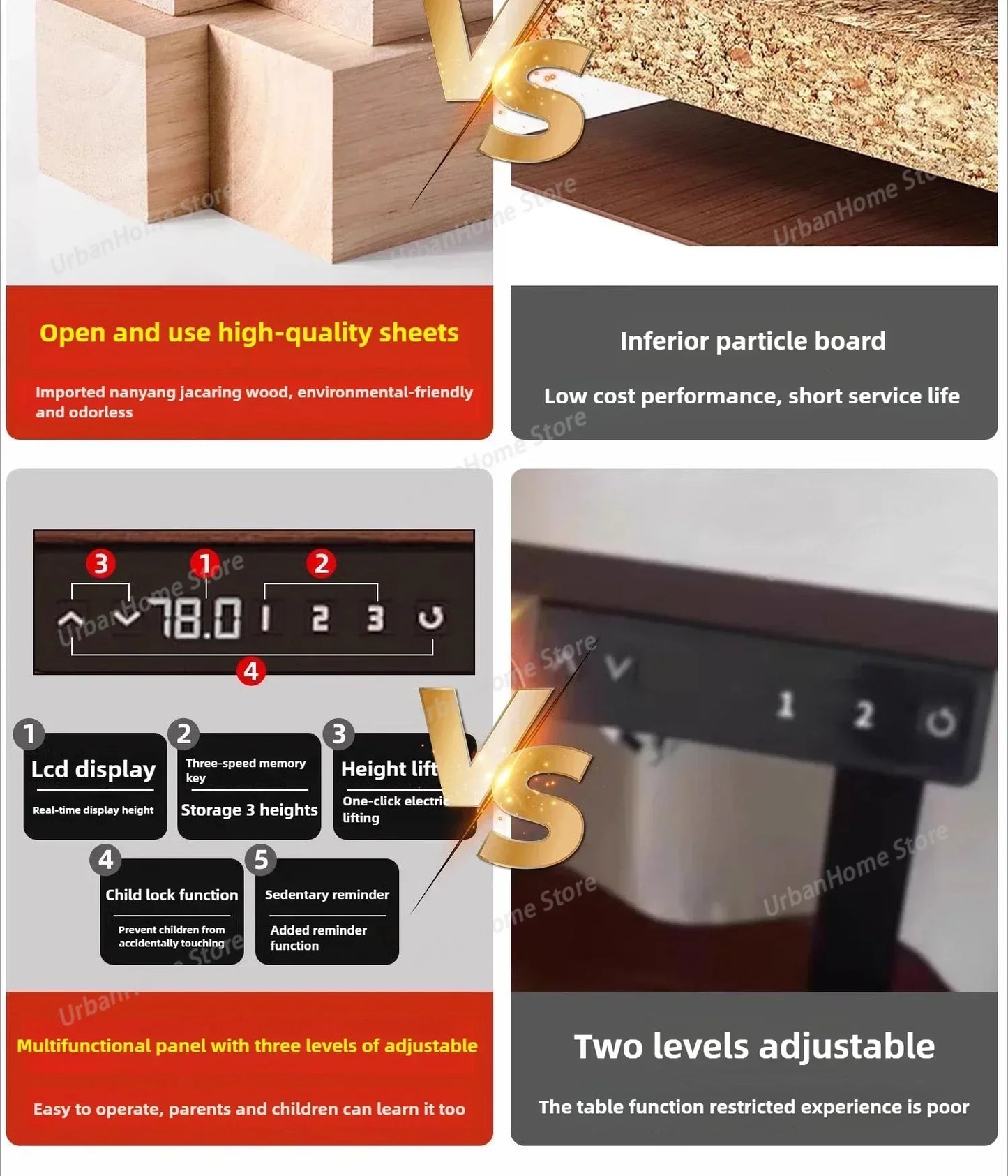 Solid Wood Electric Lifting Table | Versatile Office & Gaming Desk