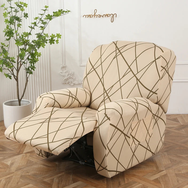 Printed Recliner Cover with Pockets | 4-Piece Furniture Protector