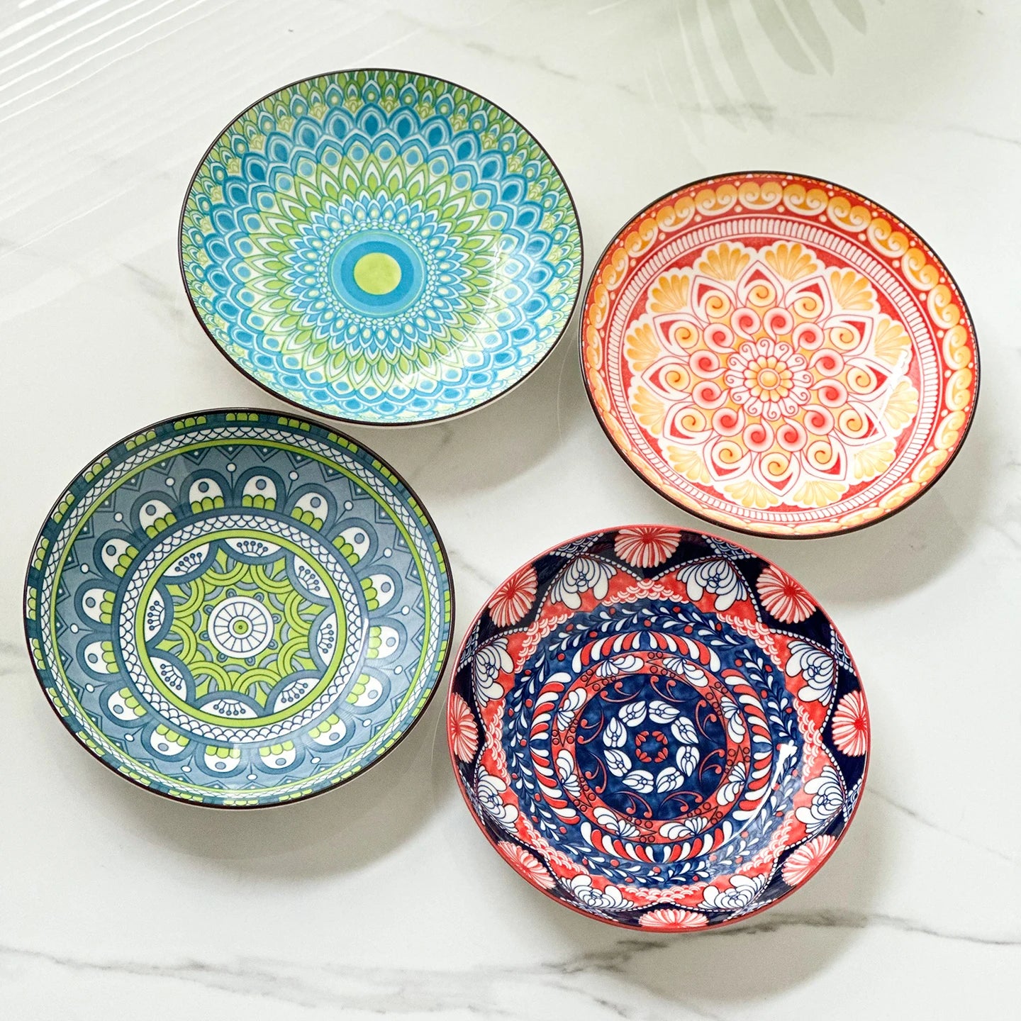 4-Piece Bohemian Ceramic Plate Set | Dishwasher & Microwave Safe