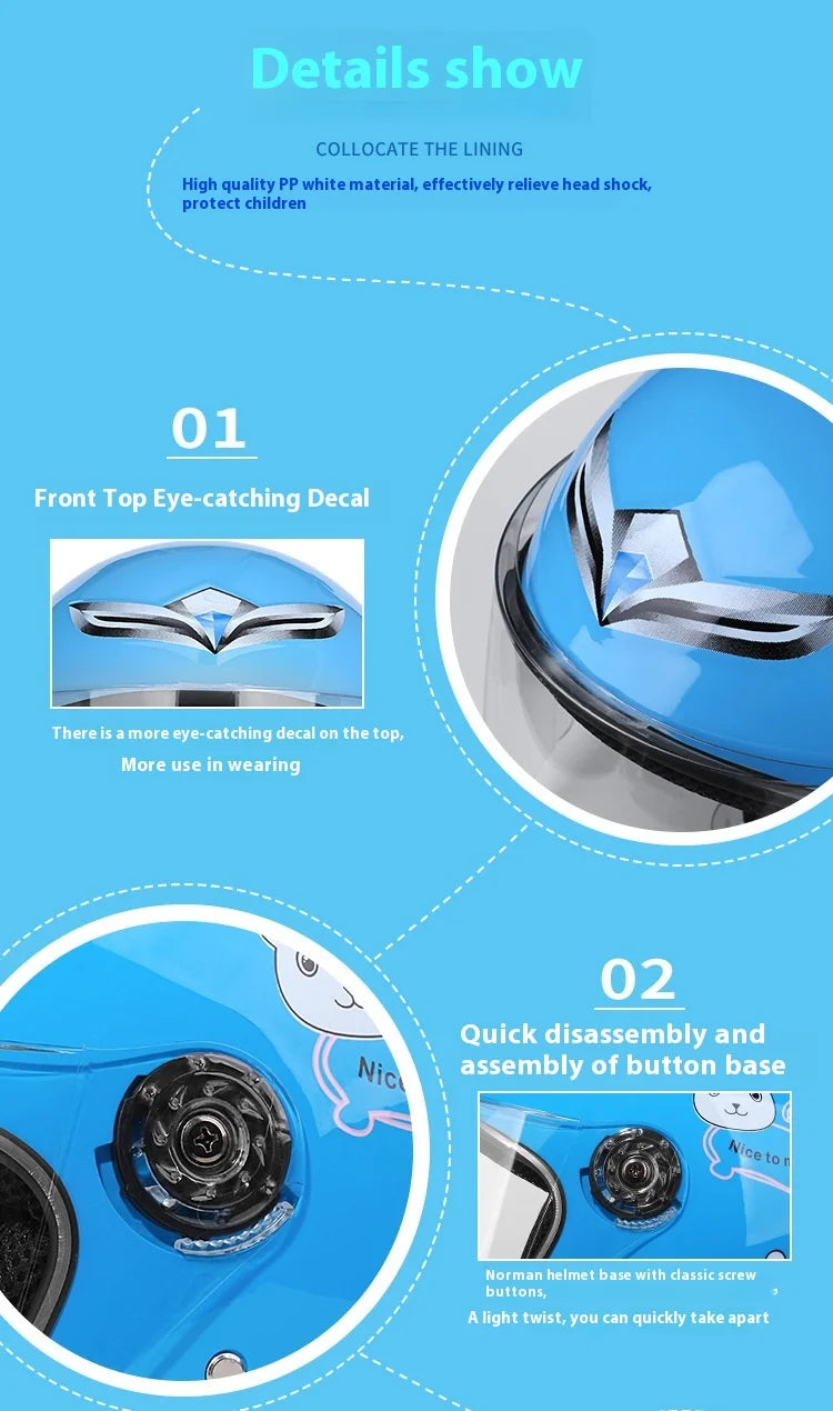 Casco Infantil de Medio Rostro con Diseño de Caricaturas | Seguridad y Diversión para Niños
