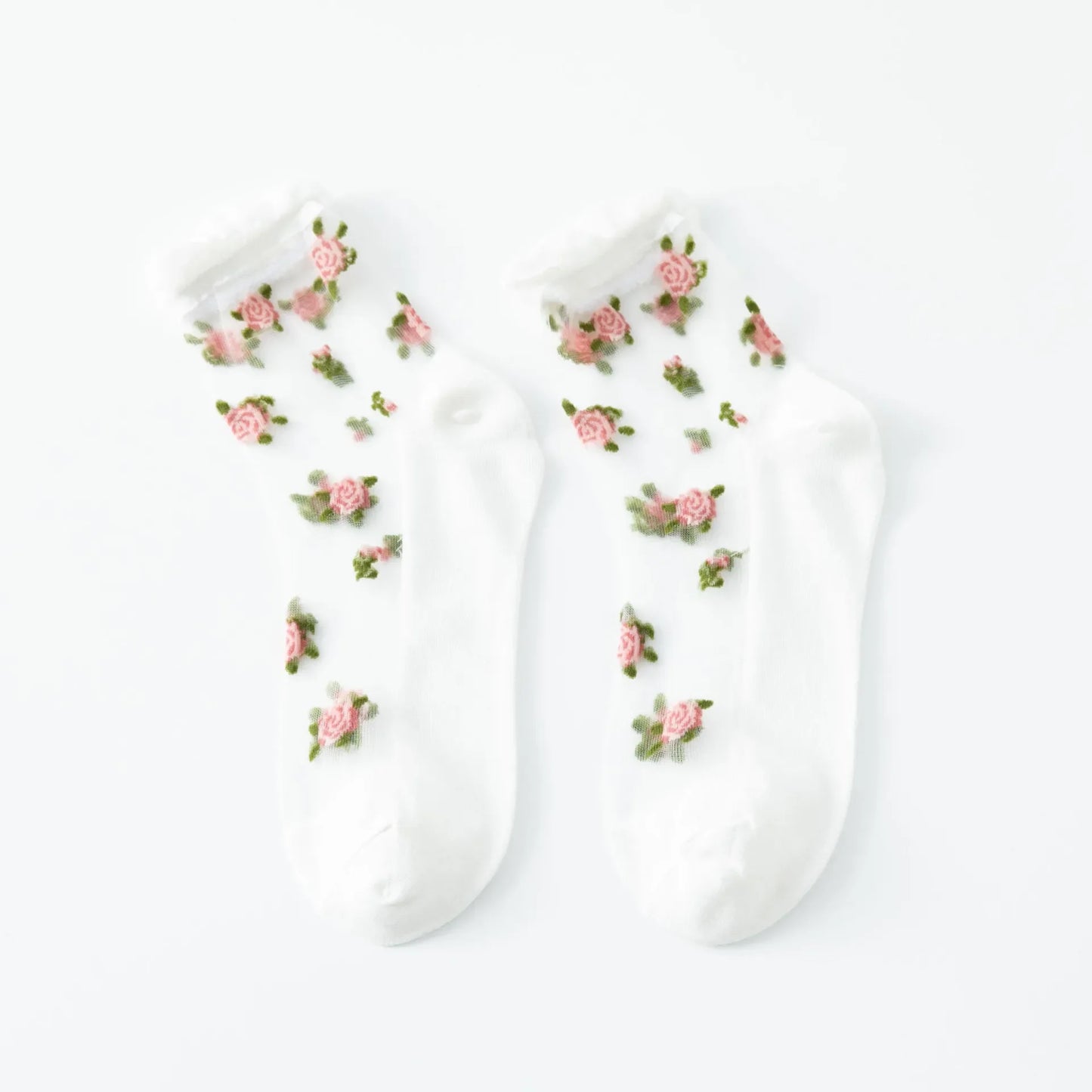 Women's Ultra-thin Lace Ruffle Socks | Vintage Rose Floral Style