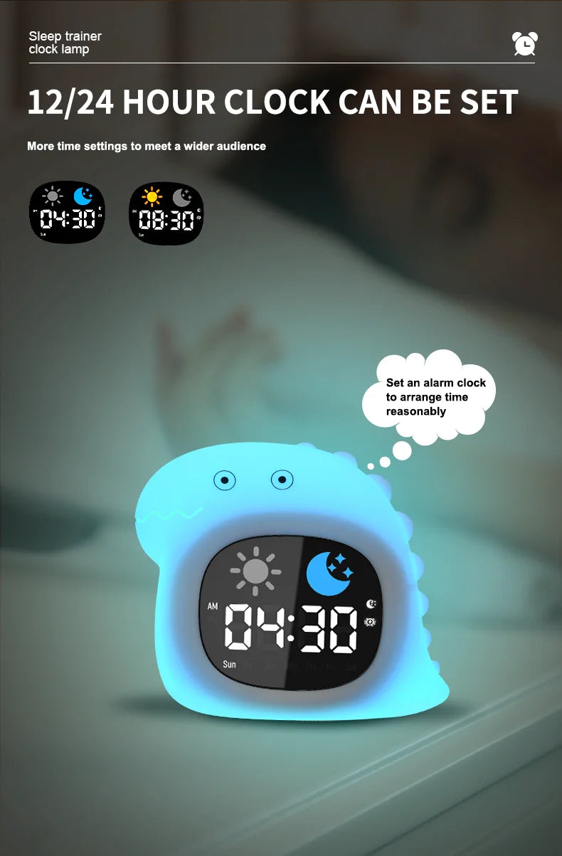 LED Night Light Alarm Clock for Kids | Musical Cat Design