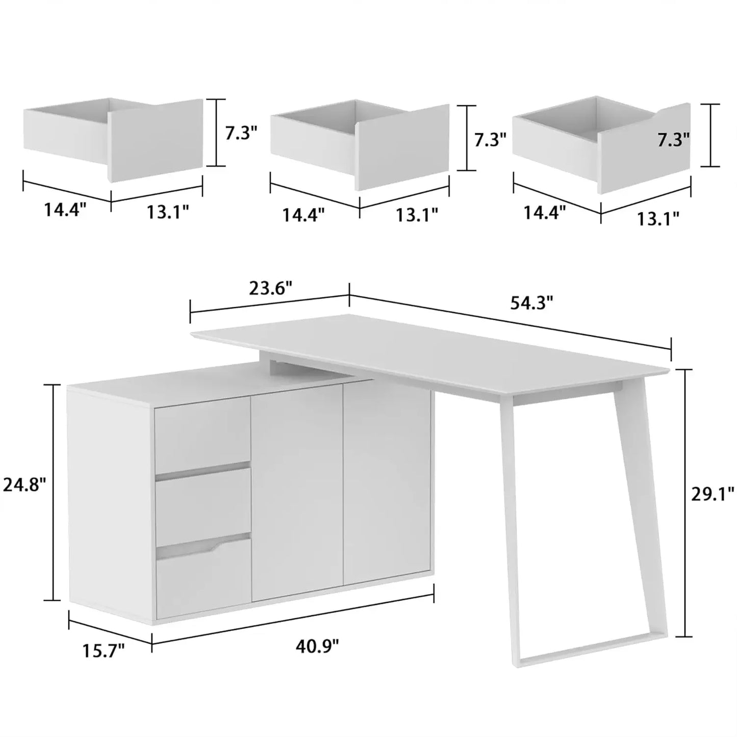 L-Shaped Home Office Computer Desk with Drawers & Shelves