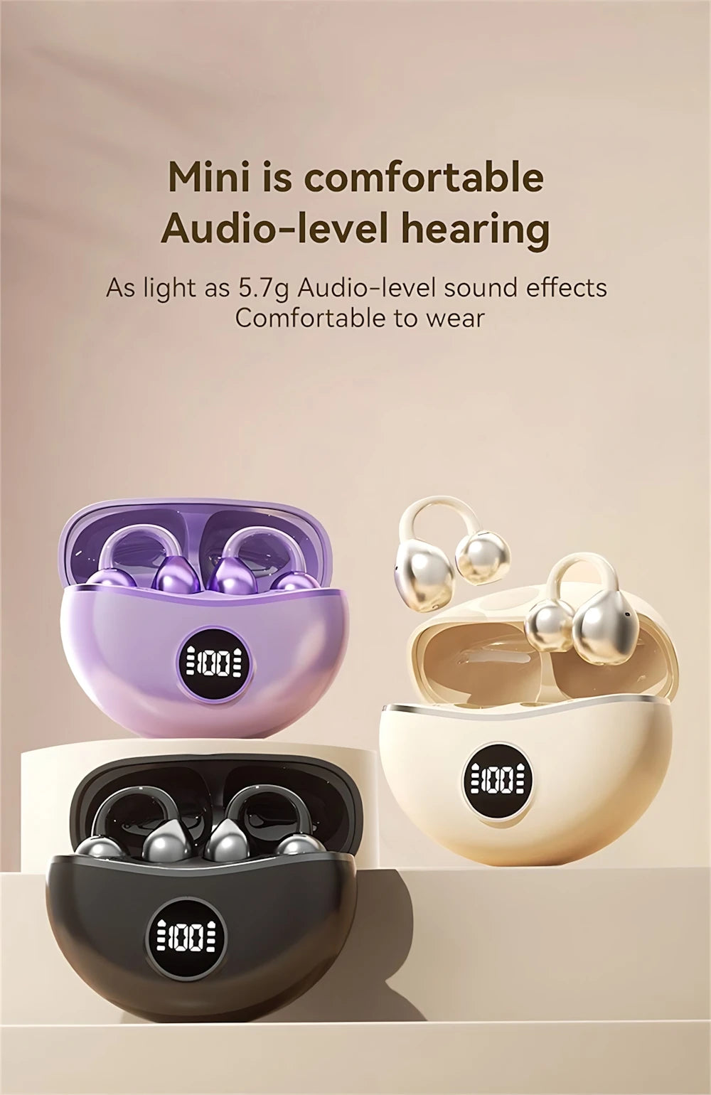 Bluetooth 5.3 Wireless Ear Clip Earphones | Noise Reduction Sports Earbuds