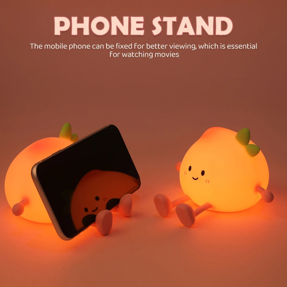 Adorable Peach-Shaped LED Night Light | Rechargeable Nursery Decor