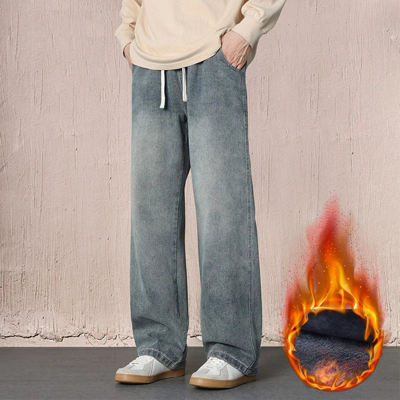 Men's Fleece Lined Baggy Jeans | Warm Winter Denim Pants