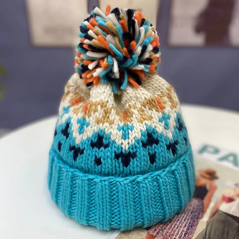 Unisex Fur Pompom Beanie Hat | Cozy Warm Knit Winter Cap