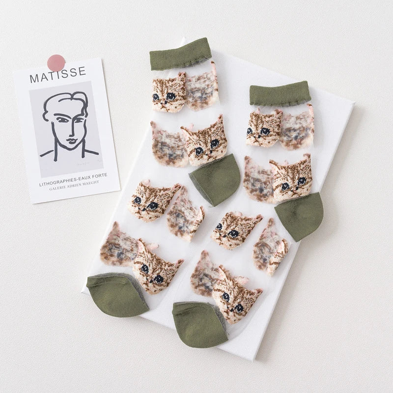 Trendy Women’s Transparent Cat Socks | Cute Kawaii Summer Fashion