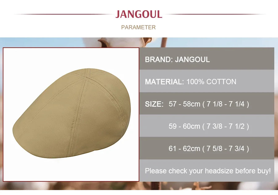 JANGOUL Men's Classic Cotton Ivy Gatsby Cabbie Newsboy Hat Vintage Summer Thin Flat Scally Cap for Golf Outdoor Activities