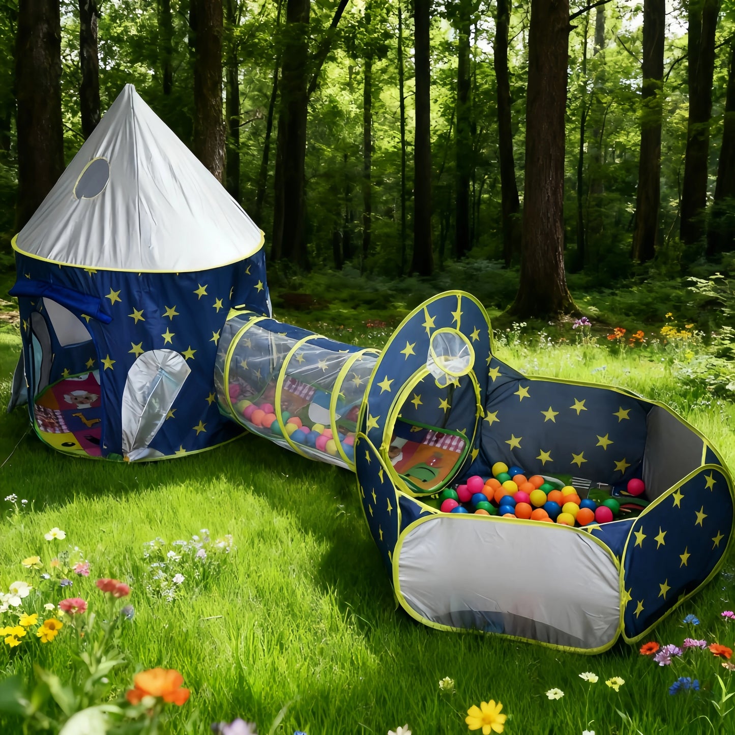 3 in 1 Kids Tent House with Tunnel & Ball Pool | Portable Play Toy