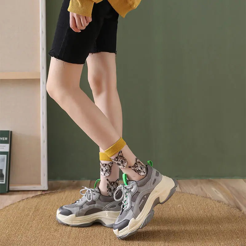 Trendy Women’s Transparent Cat Socks | Cute Kawaii Summer Fashion