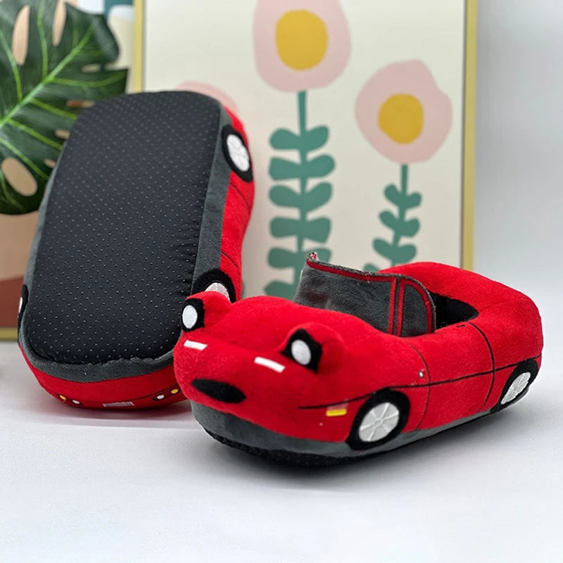 Fun Red Car Plush Slippers | Cozy Vehicle Shape House Shoes