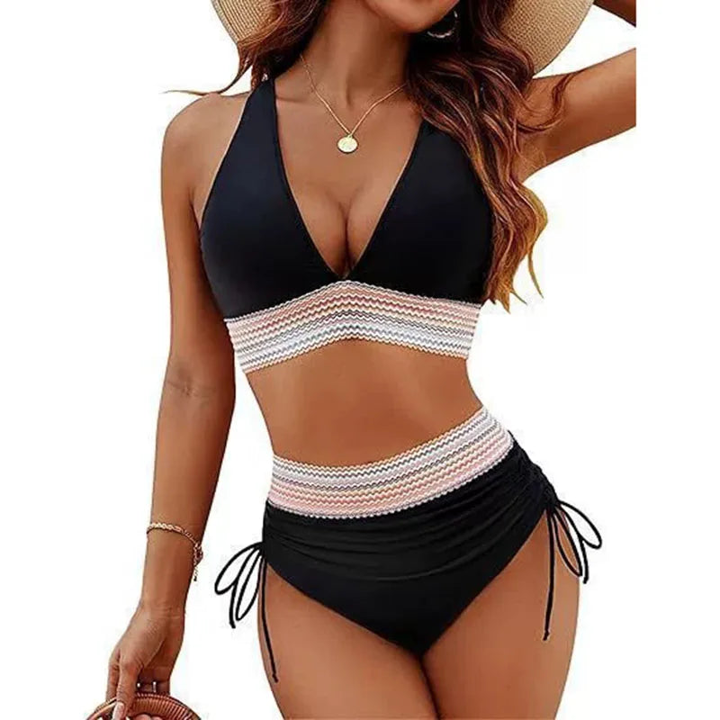 Sexy Deep V-Neck Bikini Swimsuit Set for Women | High Waist Swimwear