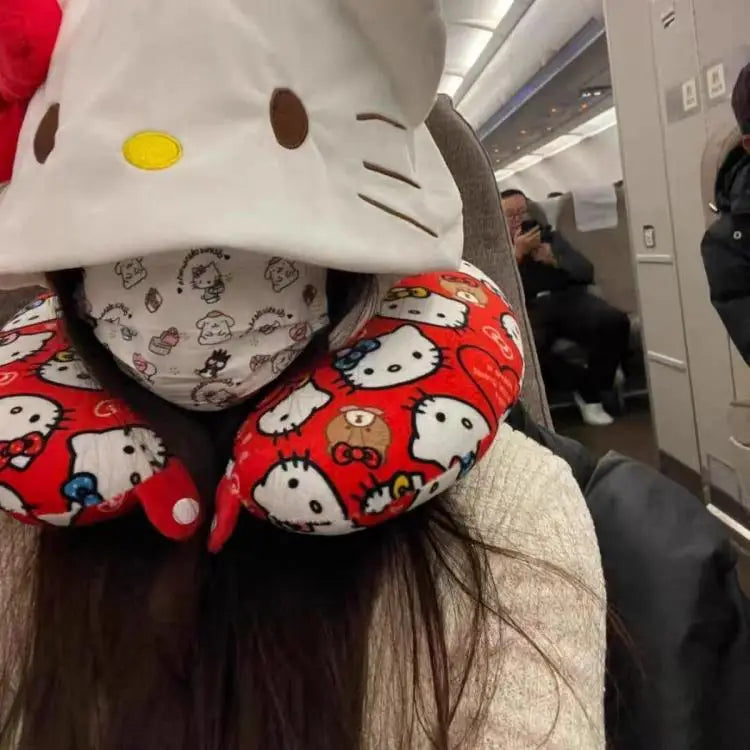 Kawaii Kitty Style Hooded U-Shaped Neck Pillow | Travel Nap Pillow