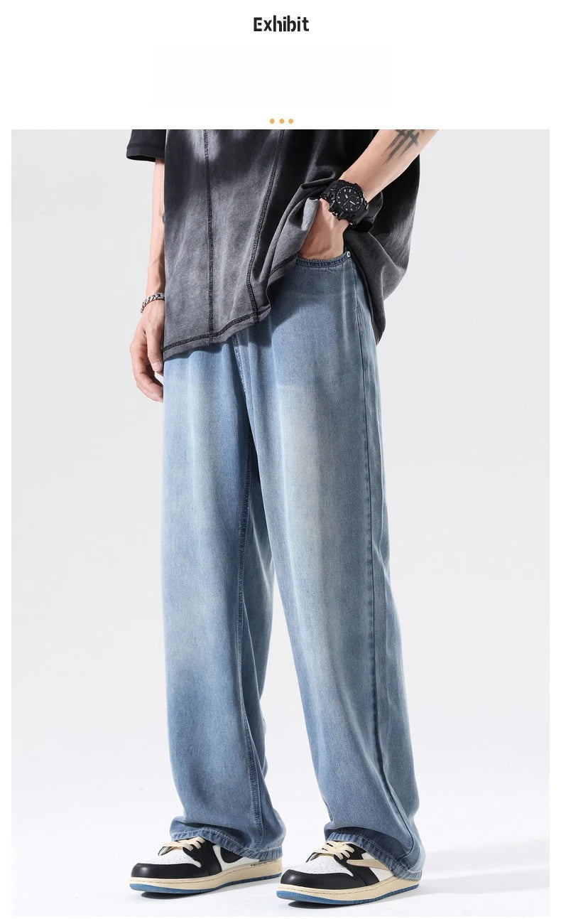 Men's Wide Leg Jeans | Breathable Loose Straight Leg Denim Pants