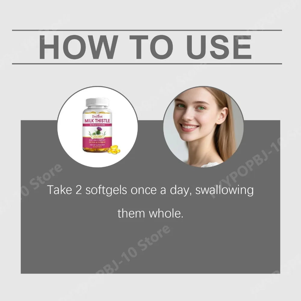 Docteat Milk Thistle Dandelion Softgels 1200mg 60 CT Supports Daily Wellness Natural Liver Metabolic Support Non-GMO