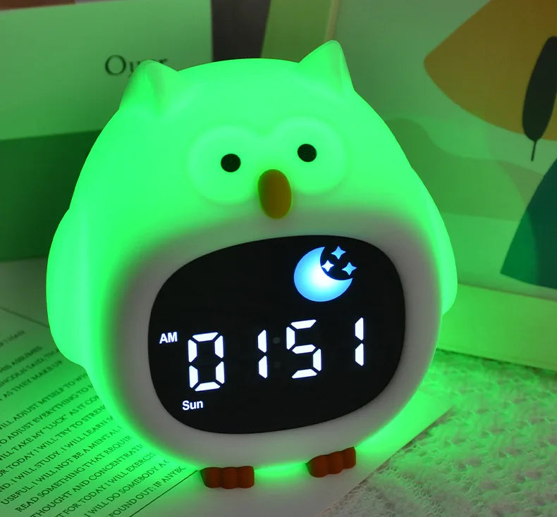 LED Night Light Alarm Clock for Kids | Musical Cat Design