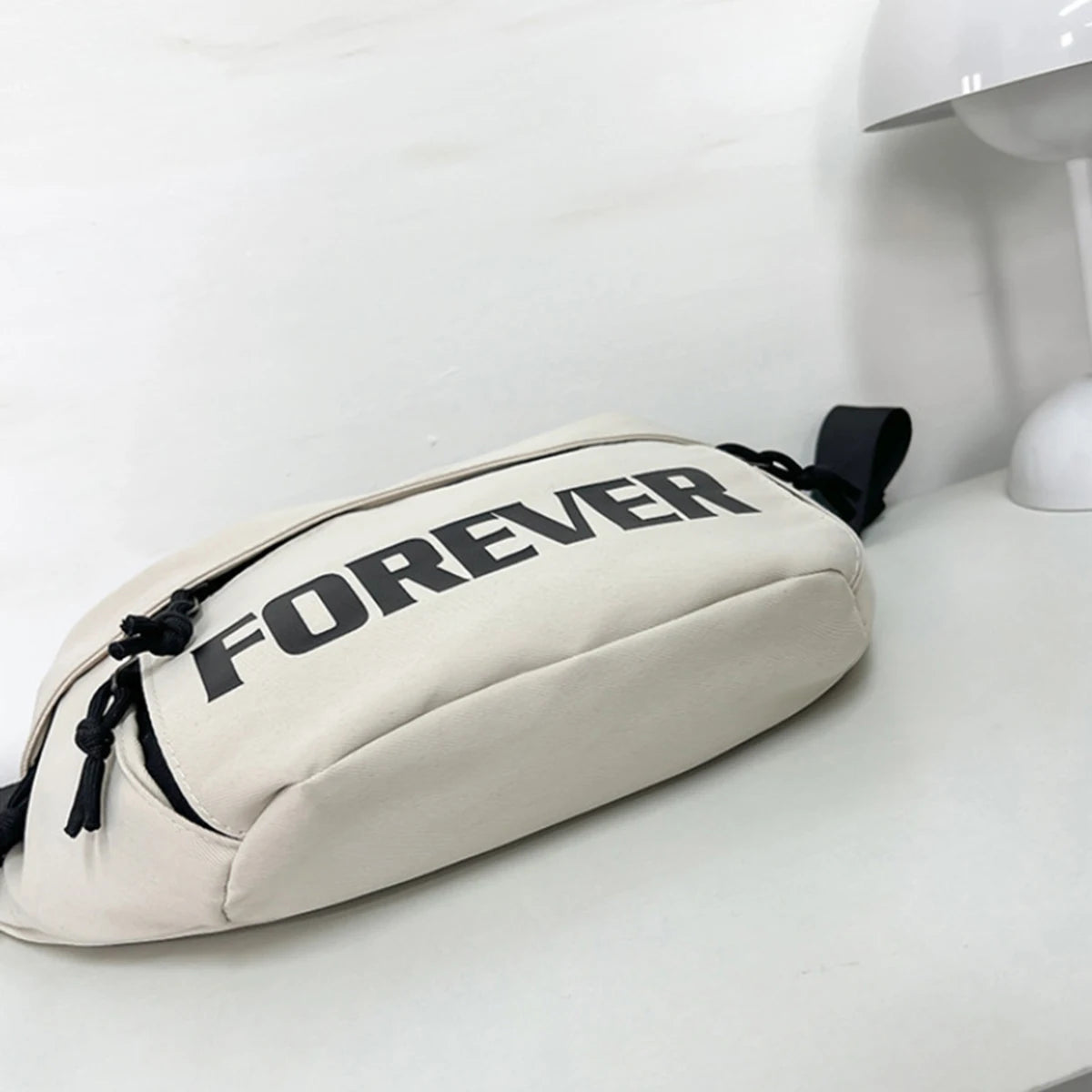 Beige and White Crossbody Chest Bag | Stylish Large Capacity Fanny Pack