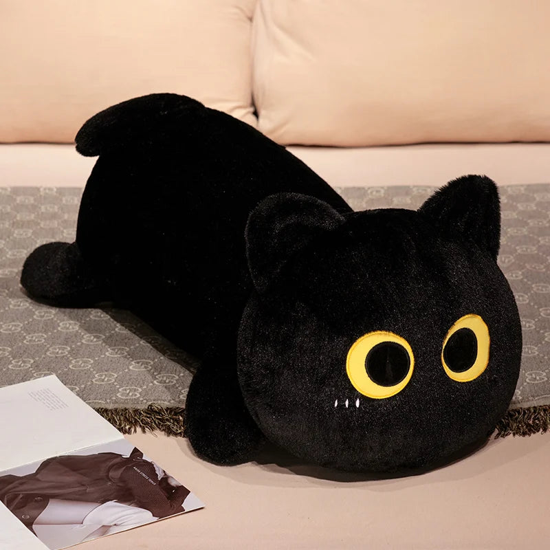 Big Long Lying Black Cat Plushie | Cozy Cushion Pillow